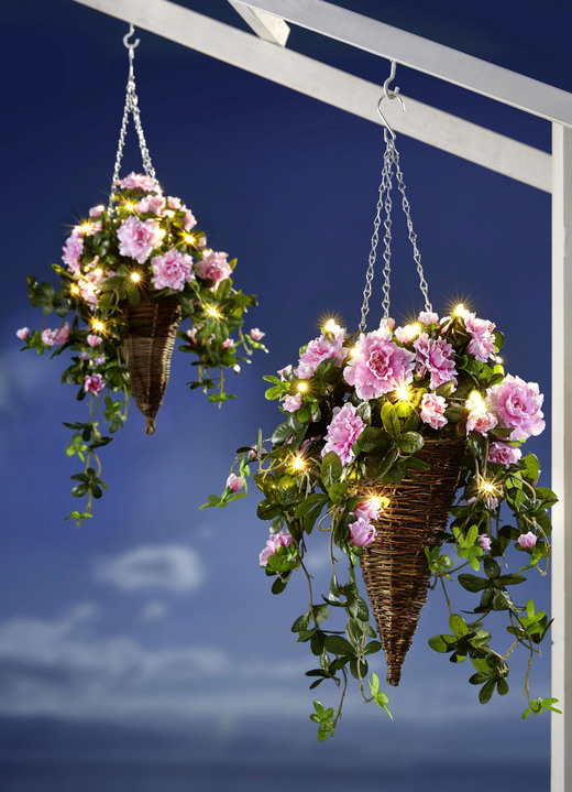 Trädgårdsdekoration - LED hängande korg azaleor, i färg FÄRGRIK