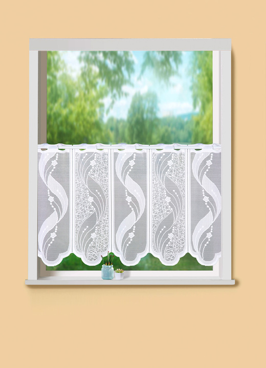 Korta gardiner - Kort gardin med modern vågdesign, i storlek 661 (H30xW90 cm) till 865 (H60xW180 cm), i färg VIT