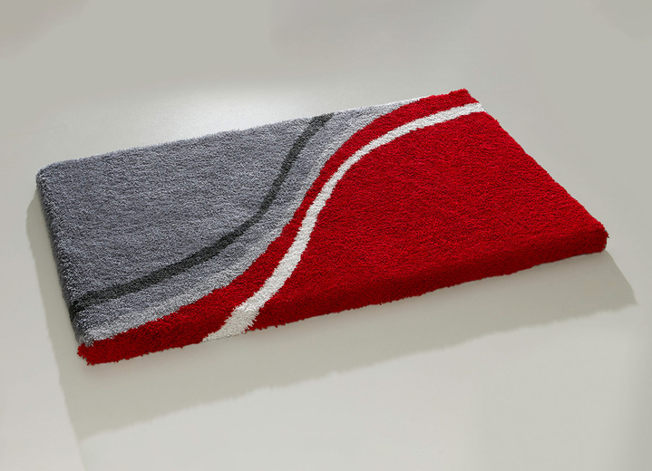 Badrumsinredning - Badrumsset med halkfri latexbaksida, i storlek 100 (Halvrund matta, 50x 80 cm) till 112 (Skydd för toalettlock, 47x 50 cm), i färg RÖD-GRÅ Utsikt 1
