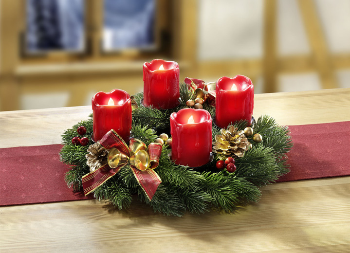 - Adventskrans med LED-ljus av äkta vax, i färg RÖD