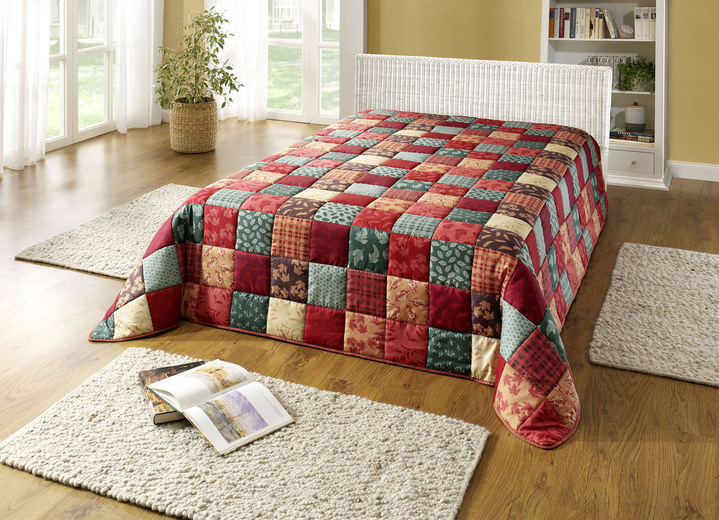 Prydnadskuddar & överdrag - Överkast och kuddfodral i lappteknik-look, i storlek 873 (för enkelsäng, 140x210 cm) till 926 (örngott, 80x 80 cm), i färg RÖD GRÖN Utsikt 1