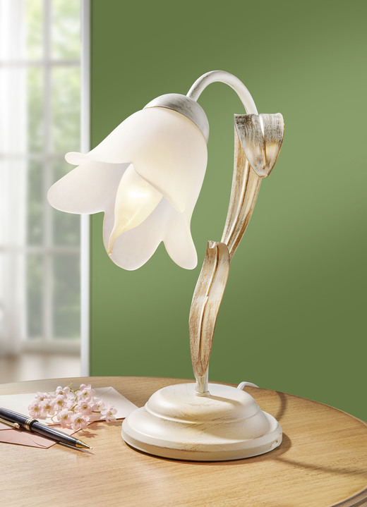 Lampor & armaturer - Bordslampa med blomformad lampskärm, i färg KRÄMT GULD