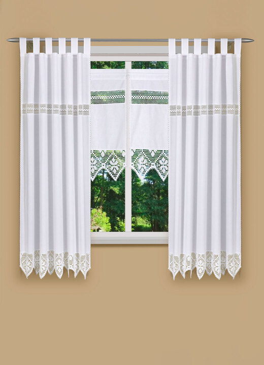 Korta gardiner - Högkvalitativ och ogenomskinlig fönsterdekoration, i storlek 361 (sidoscarf, H150xW120 cm) till 827 (Gardin med glasruta, H130xW50 cm), i färg VIT Utsikt 1
