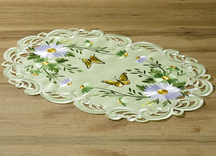 Prydnadskuddar & överdrag - Bords- och rumsdekoration med blommor och fjärilar, i storlek 101 (doily oval, 35x 50 cm) till 404 (örngott, 40x 40 cm), i färg GRÖN Utsikt 1