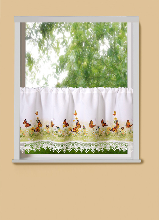 Korta gardiner - Kort gardin med virkad spets, i storlek 662 (H30xW120 cm) till 827 (H50xW120 cm), i färg FÄRGRIK