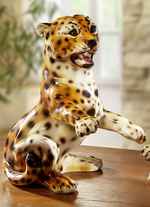 Figurer - Handmålade leoparder i keramik, i färg BRUN-VITT, I utförande sittande Utsikt 1