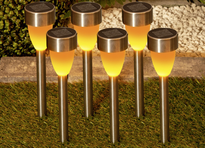 Trädgårdsbelysning - Solcellspluggar med flimmereffekt, set om 6 st, i färg SILVER
