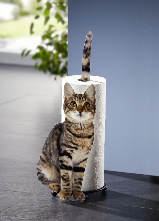 Ordning - Pappersrullehållare ”katt” av metall, i färg GRÅ-BRUN-SVART