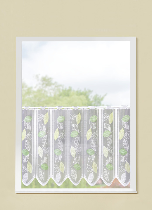 Korta gardiner - Korta persienner med böjda ändar, i storlek 788 (H45xW105 cm) till 859 (H60xW135 cm), i färg VIT-GRÖN