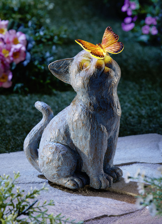 Trädgårdsbelysning - Katt med LED-fjäril, i färg GRÅ