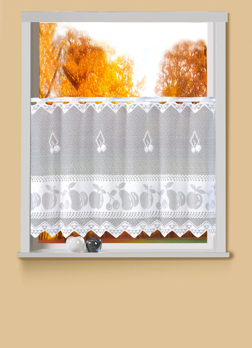 Korta gardiner - Korta persienner i lantlig stil, i färg VETA VIT Utsikt 1