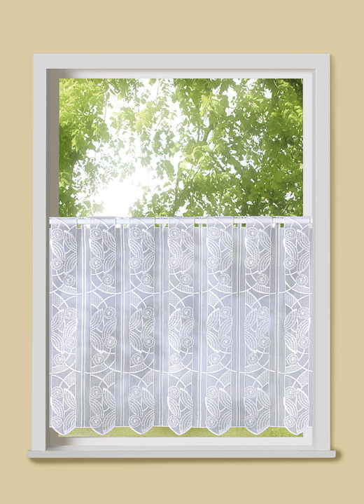 Korta gardiner - Macrame korta persienner med stavgenomdragning, i storlek 661 (H30xB 90 cm) till 792 (H45xW150 cm), i färg VIT Utsikt 1