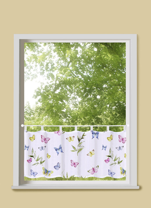 Korta gardiner - Kort persienn med färgglada fjärilsmotiv, i storlek 784 (H45xB 90 cm) till 860 (H60xW150 cm), i färg FLERFÄRGAD
