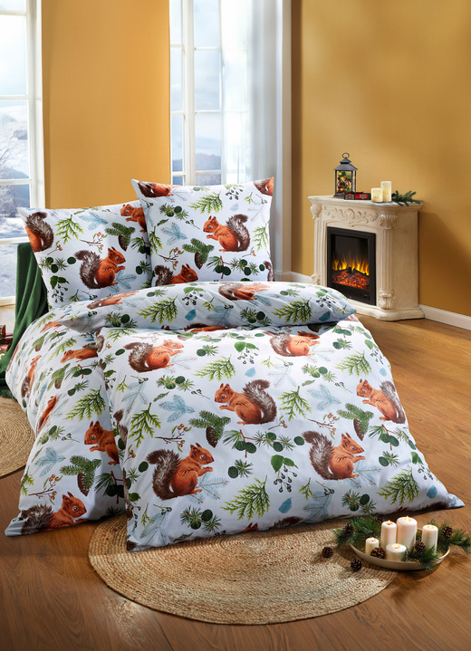 Påslakanset - Bäddset i flanell, i storlek 112 (80/80 cm + 135/200 cm) till 115 (80/80 cm + 155/220 cm), i färg FLERFÄRGAD, I utförande Ekorre Utsikt 1