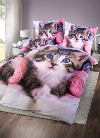 Digitaltryckt sänglinneset med kattmotiv