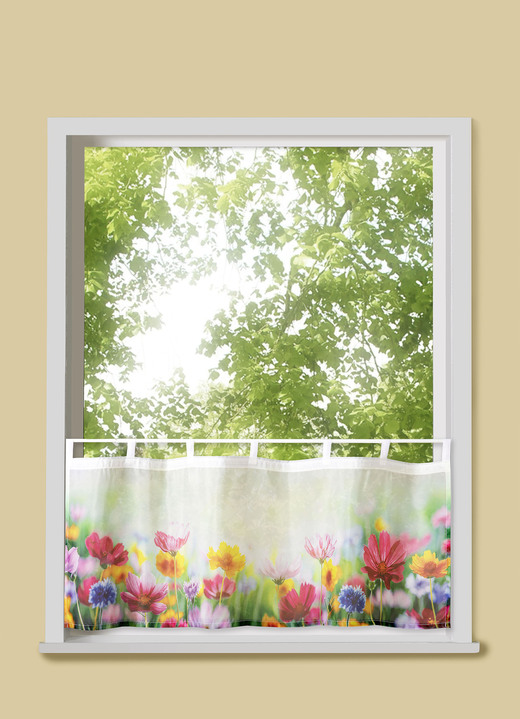 Korta gardiner - Kort gardin blomsteräng gjord av digitaltryckt voile, i storlek 784 (45x 90 cm) till 858 (60x120 cm), i färg FLERFÄRGAD Utsikt 1