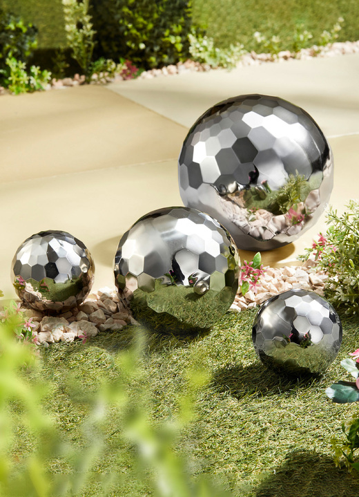 Trädgårdsdekoration - Rostfria kulor diamant deluxe, set om 4, i färg SILVER