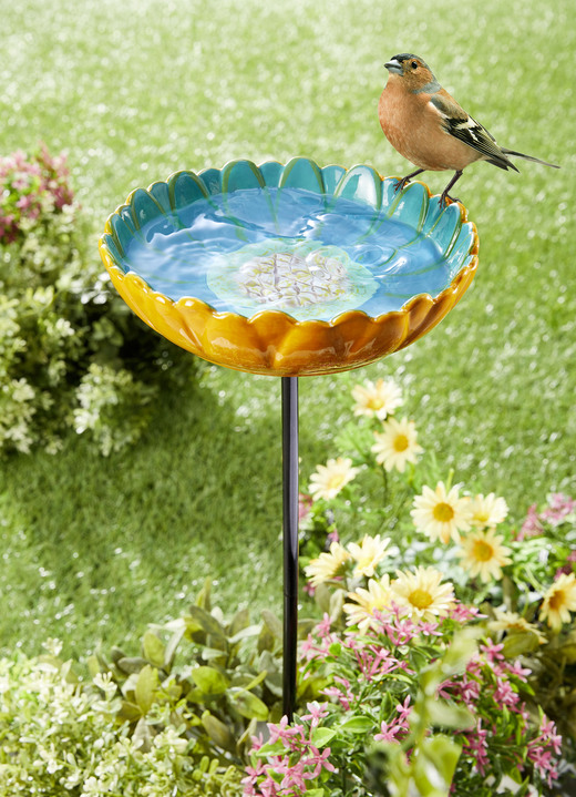 Trädgårdsdekoration - Fågelbadblomma av glaserad keramik, i färg SVART