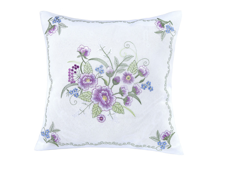 Prydnadskuddar & överdrag - Bordsduk eller kuddfodral med blombroderi, i storlek 101 (doily, 35x 50 cm) till 404 (örngott, 40x 40 cm), i färg VIT-FÄRGERIGT Utsikt 1