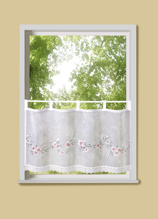 Korta gardiner - Korta gardinblommor med öglor, i storlek 661 (H30xB 90 cm) till 859 (H60xW145 cm), i färg VIT Utsikt 1