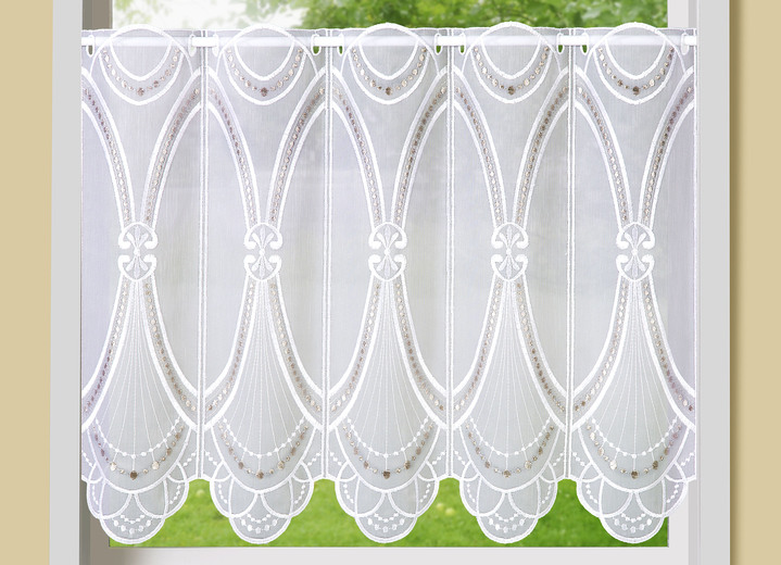 Korta gardiner - Gatsby kort gardin med äkta broderi, i storlek 784 (45x 90 cm) till 859 (60x155 cm), i färg VIT-TEJP
