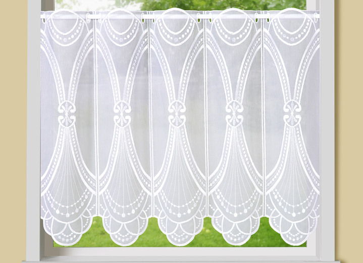 Korta gardiner - Gatsby kort gardin med äkta broderi, i storlek 784 (45x 90 cm) till 859 (60x155 cm), i färg VETA VIT Utsikt 1