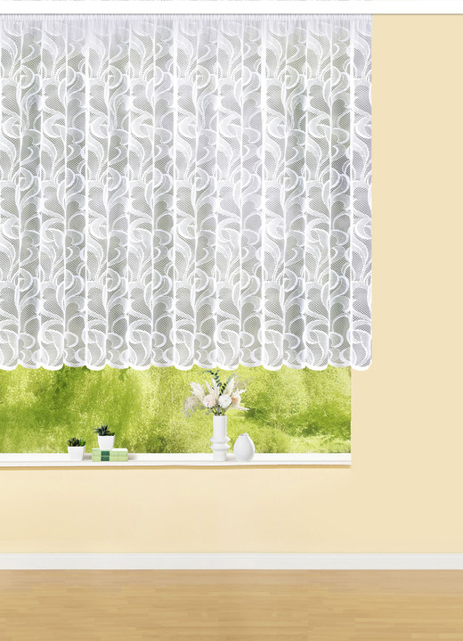 Klassisk - Blomsterfönstergardinrankor med automatisk vecktejp, i storlek 136 (H120xW250 cm) till 172 (H160xW500 cm), i färg VIT Utsikt 1