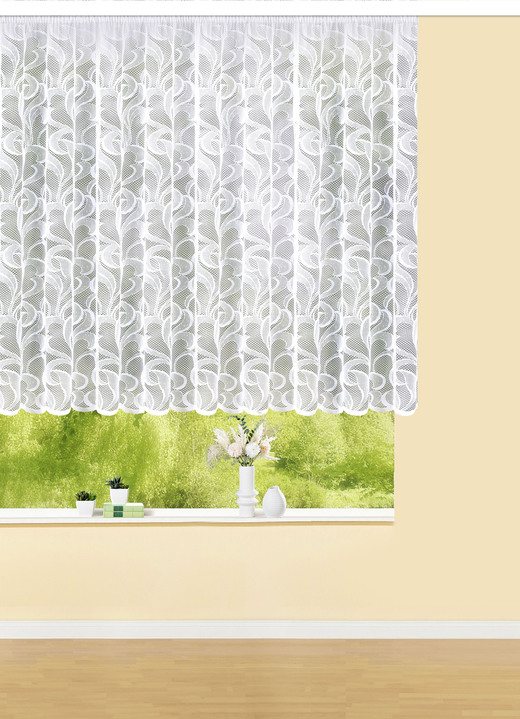 Klassisk - Blomsterfönstergardinrankor med automatisk vecktejp, i storlek 136 (H120xW250 cm) till 172 (H160xW500 cm), i färg VIT Utsikt 1