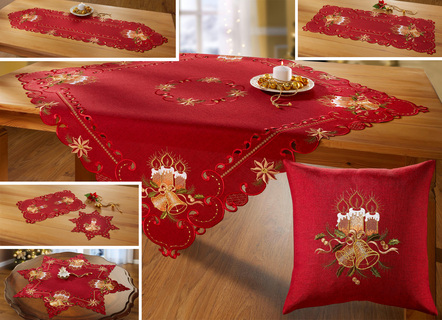 Omständigt broderad bords- och rumsdekoration