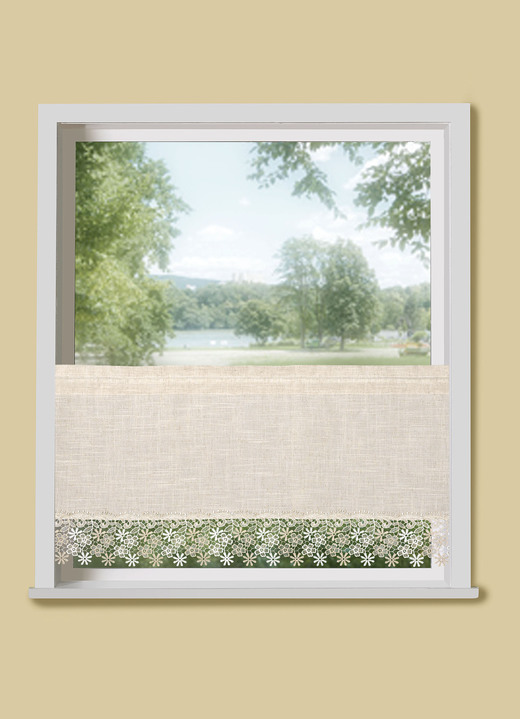 Korta gardiner - Kort gardin med macramespets, i storlek 786 (H45xB 90 cm) till 788 (H45xW120 cm), i färg VIT Utsikt 1