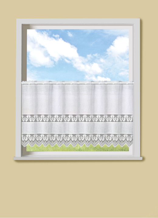 Korta gardiner - Liten persienn med tandad ände och stånggång, i storlek 854 (H 75xB100 cm) till 894 (H120xB150 cm), i färg VIT Utsikt 1