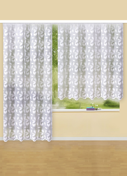 Klassisk - Fönsterdekoration, i storlek 136 (Blumenfenster-Store, H120xB250 cm) till 294 (Langstore, H245xB500 cm), i färg WEISS Utsikt 1
