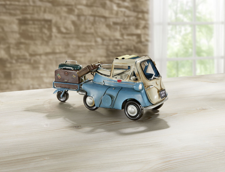 Samlarmodeller - BMW Isetta med släp, i färg BLÅ Utsikt 1