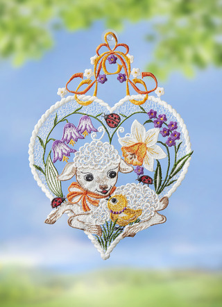 Fönsterbild med lammmotiv