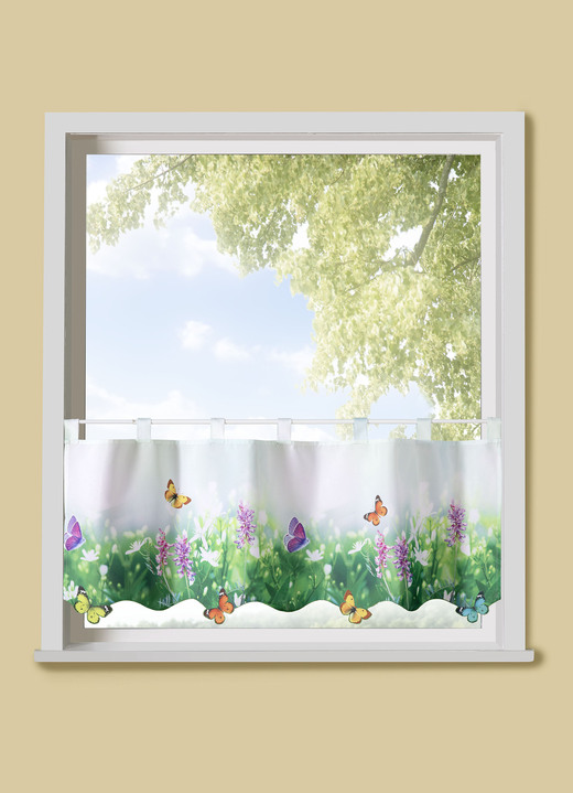 Korta gardiner - Kort grind med en färgglad fjärilsäng, i storlek 786 (H45xB 90 cm) till 788 (H45xW120 cm), i färg FÄRGRIK