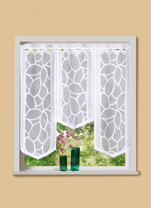 Korta gardiner - Fönsterhäng med stånggenomdragning, 3 delar, i färg VIT