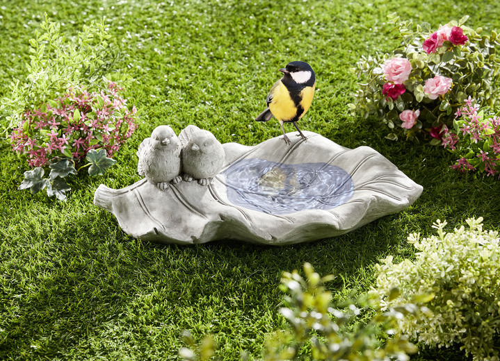 Trädgårdsdekoration - Fågelbad av konstgjord sten, i färg GRÅ