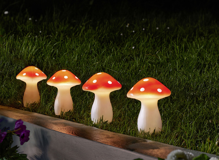 Trädgårdsbelysning - Plast LED-svampar, set om 4, i färg RÖD-VIT Utsikt 1