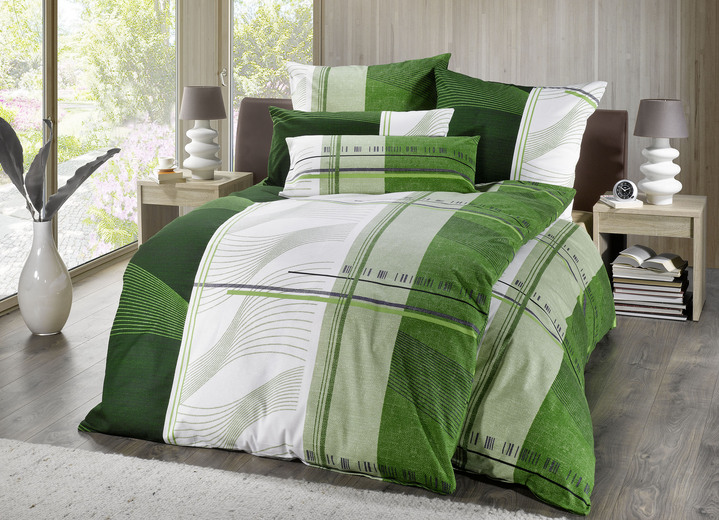 Florella - Sänglinnesats i mjuk flanell, i storlek 111 (40x80 cm + 135x200 cm) till 115 (80x80 cm + 155x220 cm), i färg GRÜN Utsikt 1