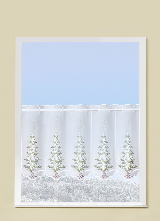 Korta gardiner - Korta persienner med granmotiv, i storlek 786 (H45xB 95 cm) till 793 (H40xW193 cm), i färg WEISS-BUNT Utsikt 1