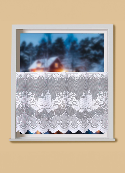 Korta gardiner - Korta persienner med stånggångar och böjda ändar, i storlek 860 (H50xB102 cm) till 872 (H50xB138 cm), i färg VIT Utsikt 1