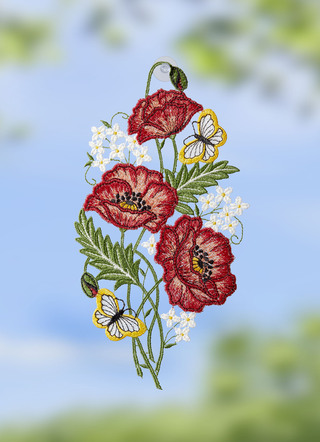 Fönsterbild med vallmoblommotiv gjord av Plauenspets