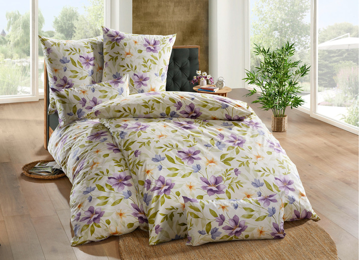 Påslakanset - Fint Renforcé sänglinne set från Florella, i storlek 111 (40x80 cm + 135x200 cm) till 115 (80x80 cm + 155x220 cm), i färg CREME-FLIEDER Utsikt 1