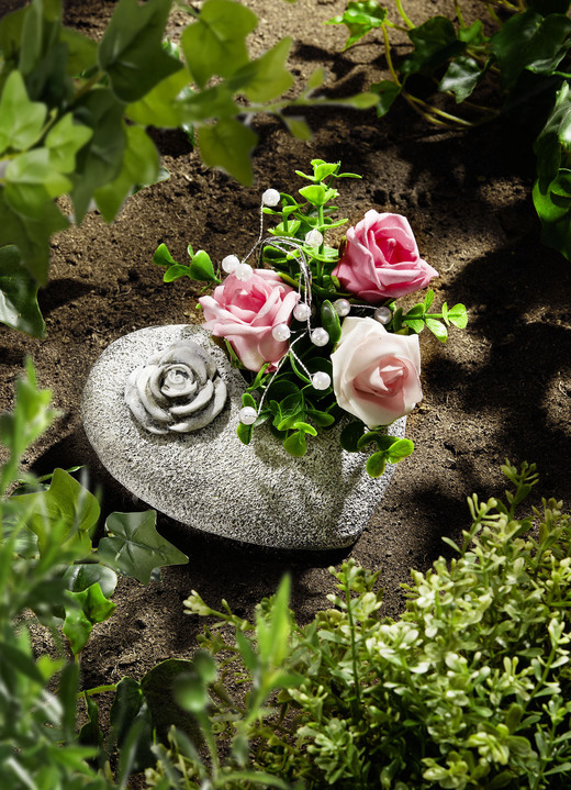 Trädgårdsdekoration - hjärta med rosor, i färg GRÅ-ROSA-GRÖN