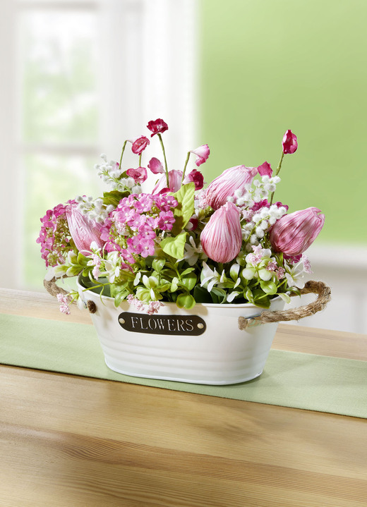 Konstgjorda växter - tulpanarrangemang i kruka, i färg ROSA-GRÖN-VITT