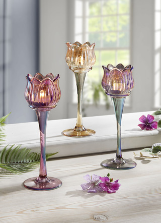 Värmeljushållare, set om 3, tillverkade av glas