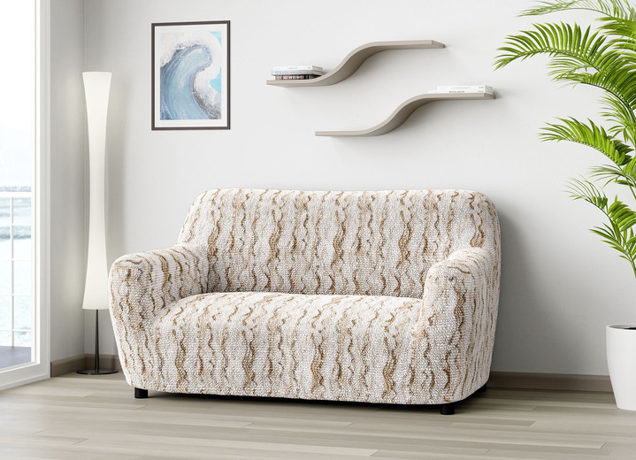 Heminredning - Stretchöverdrag av bielastisk mikrofiberstretch, i storlek 101 (överdrag till fåtölj) till 106 (överdrag till stol), i färg BEIGE Utsikt 1