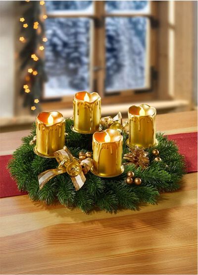 Adventskrans med LED-ljus av &auml;kta vax