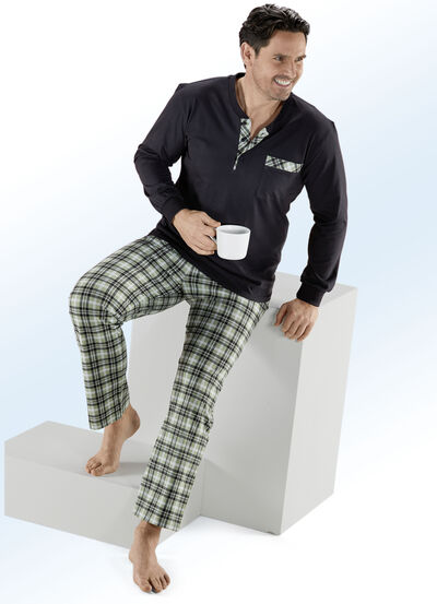Tvåpack pyjamas med knappslå, bröstficka och mudd i ärmarna, , large