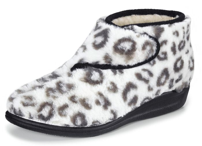 Ankelst&ouml;vel med kardborreband i mysig plysch VIT SVART